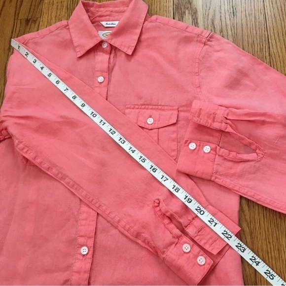 Talbots Linen Orange Button Up Long Sleeves Causal Relaxed Fit Shirt - Picture 10 of 14
